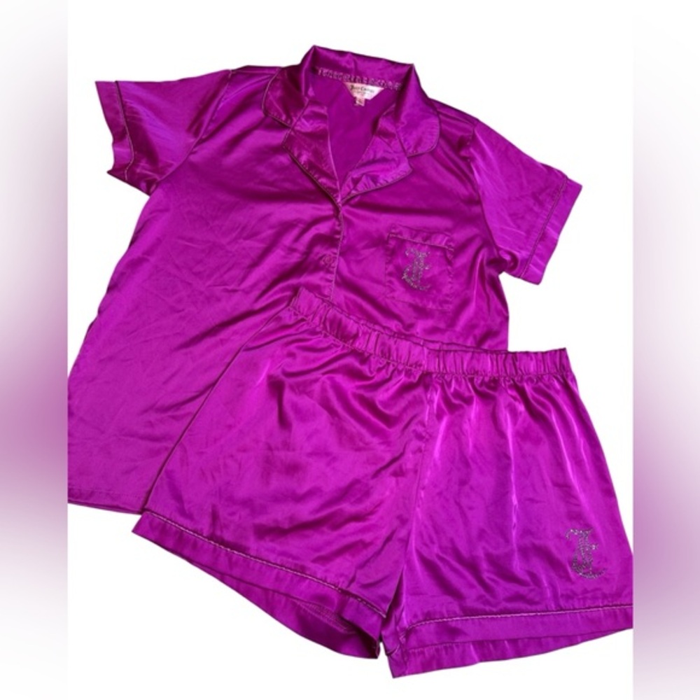 Juicy Couture Rhinestone Logo Satin Y2K Lounge Pajama Set SIZE LARGE
